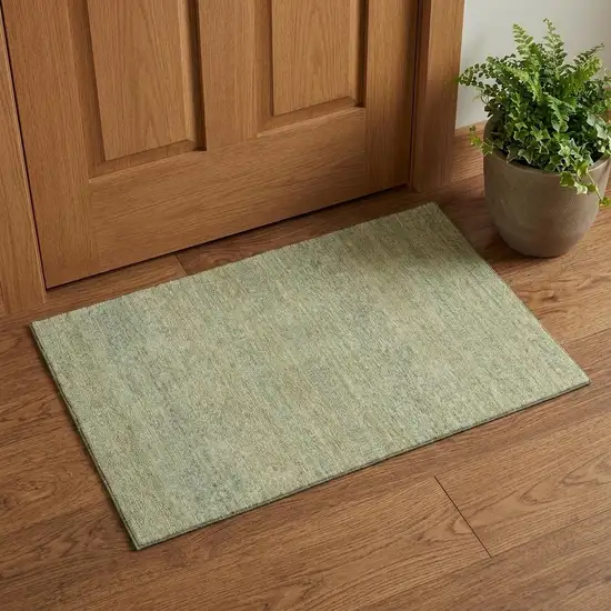 Wheat Gold And Green Striped Washable Area Rug With UV Protection Photo 1