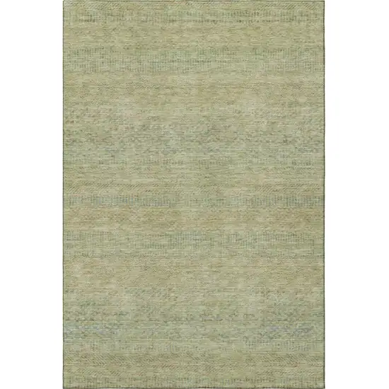 Wheat Gold And Green Striped Washable Area Rug With UV Protection Photo 3