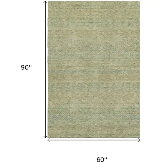 Wheat Gold And Green Striped Washable Area Rug With UV Protection Photo 7