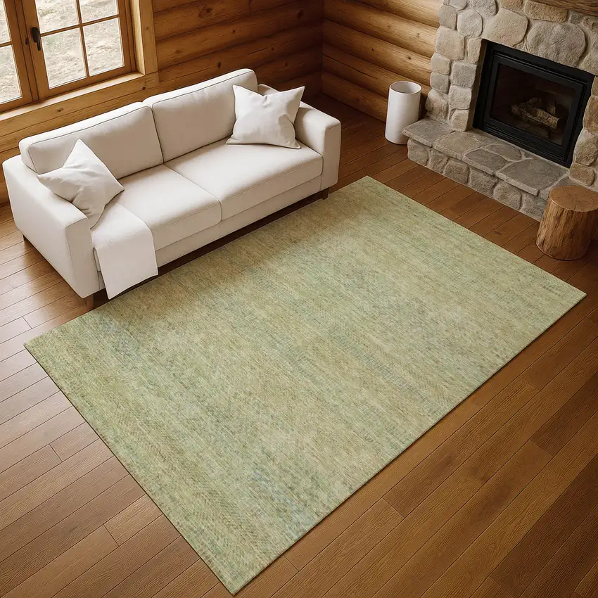 Wheat Gold And Green Striped Washable Area Rug With UV Protection Photo 5