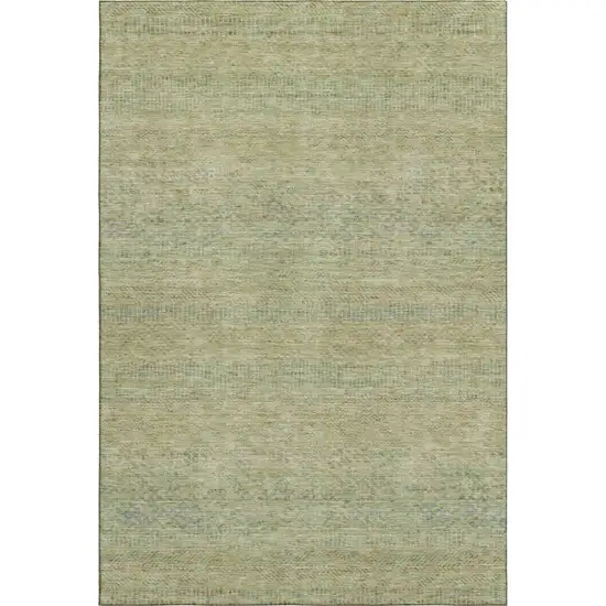 Wheat Gold And Green Striped Washable Area Rug With UV Protection Photo 1