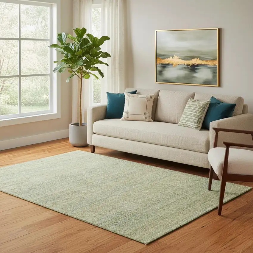 Wheat Gold And Green Striped Washable Area Rug With UV Protection Photo 2