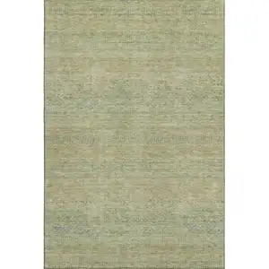 Photo of Wheat Gold And Green Striped Washable Area Rug With UV Protection