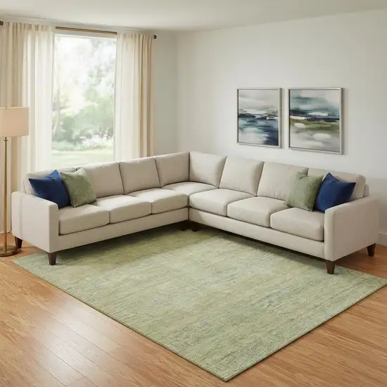 Wheat Gold And Green Striped Washable Area Rug With UV Protection Photo 2