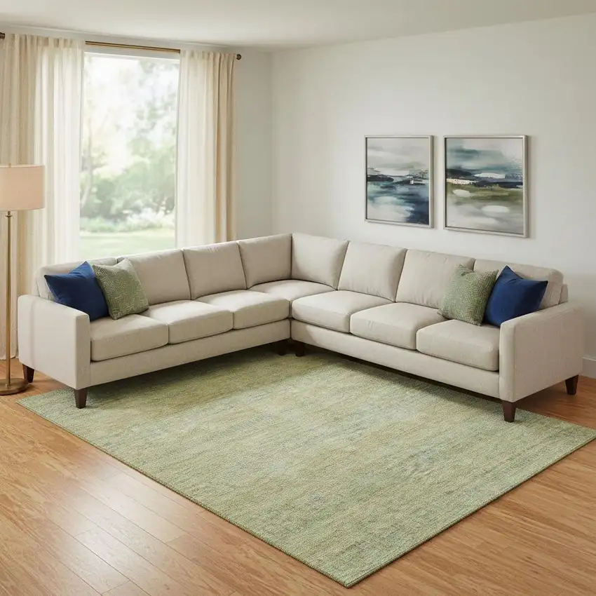 Wheat Gold And Green Striped Washable Area Rug With UV Protection Photo 2