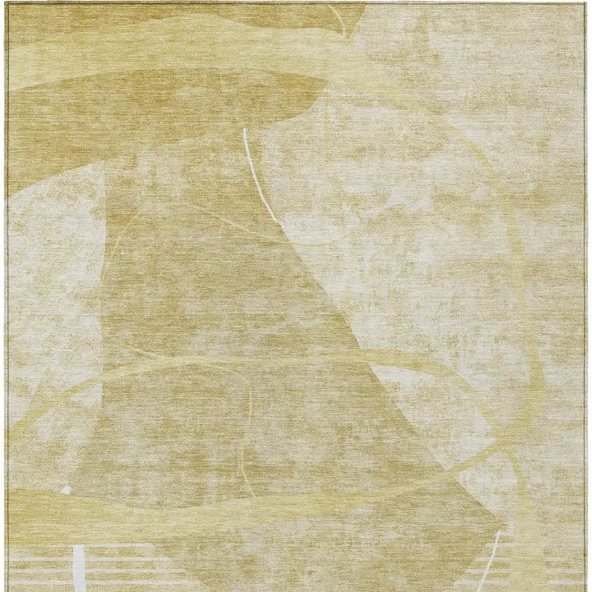 Wheat Gold And Ivory Abstract Washable Indoor Outdoor Area Rug Photo 6
