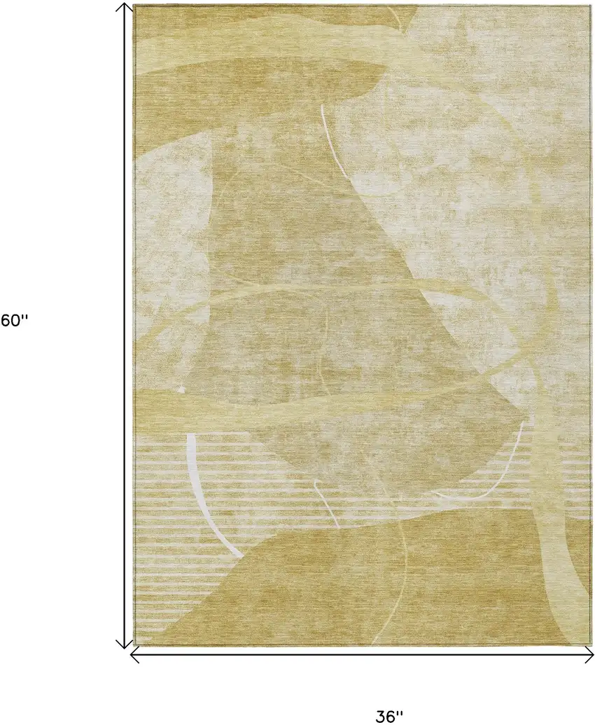 Wheat Gold And Ivory Abstract Washable Indoor Outdoor Area Rug Photo 3