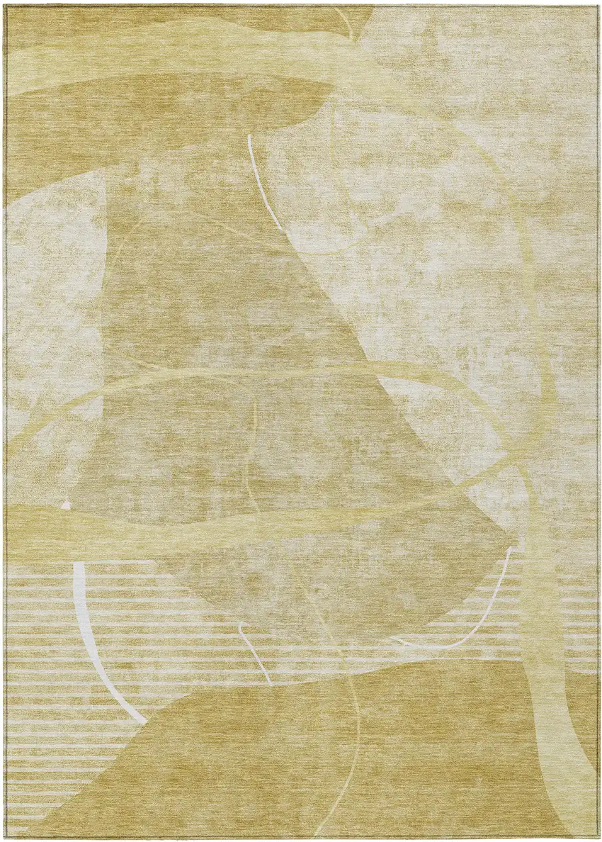 Wheat Gold And Ivory Abstract Washable Indoor Outdoor Area Rug Photo 2