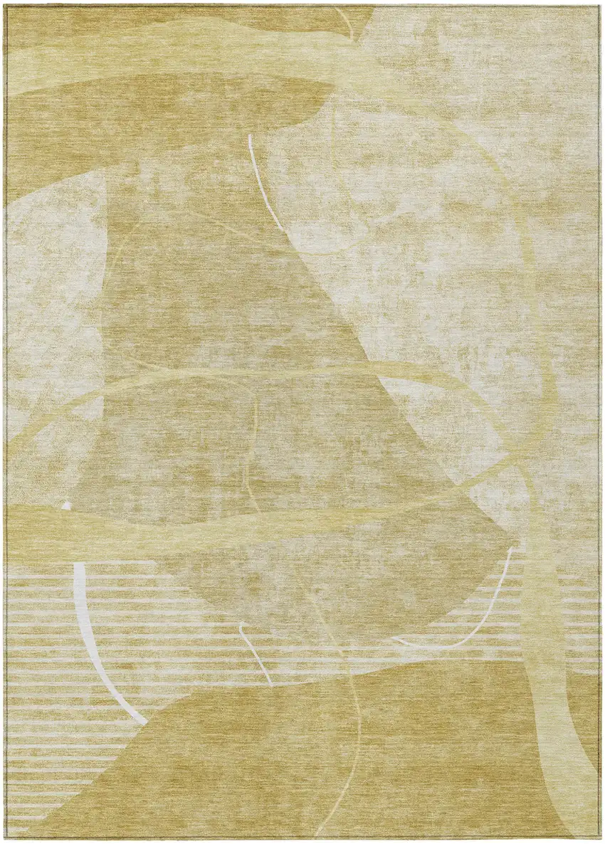 Wheat Gold And Ivory Abstract Washable Indoor Outdoor Area Rug Photo 2