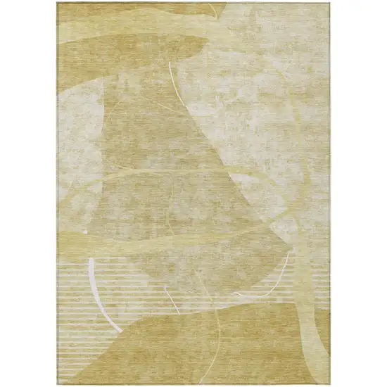 Wheat Gold And Ivory Abstract Washable Indoor Outdoor Area Rug Photo 2