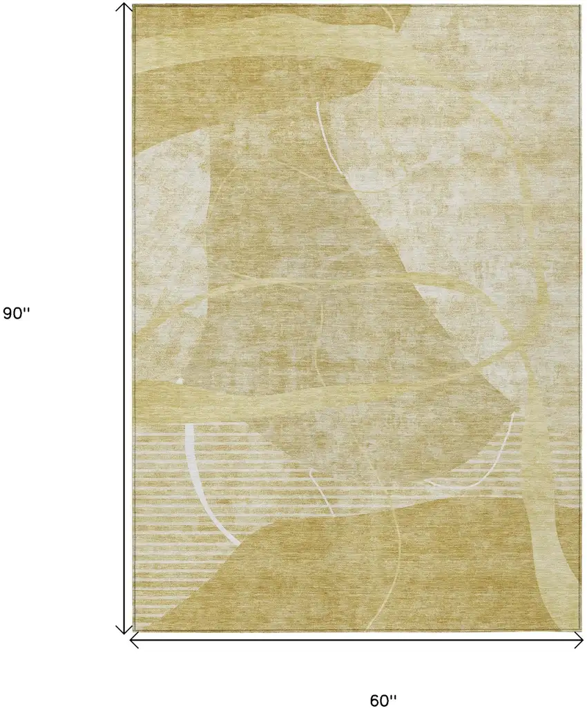 Wheat Gold And Ivory Abstract Washable Indoor Outdoor Area Rug Photo 3