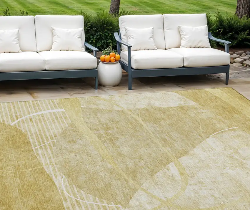Wheat Gold And Ivory Abstract Washable Indoor Outdoor Area Rug Photo 1