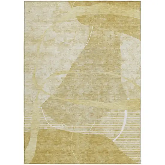 Wheat Gold And Ivory Abstract Washable Indoor Outdoor Area Rug Photo 7