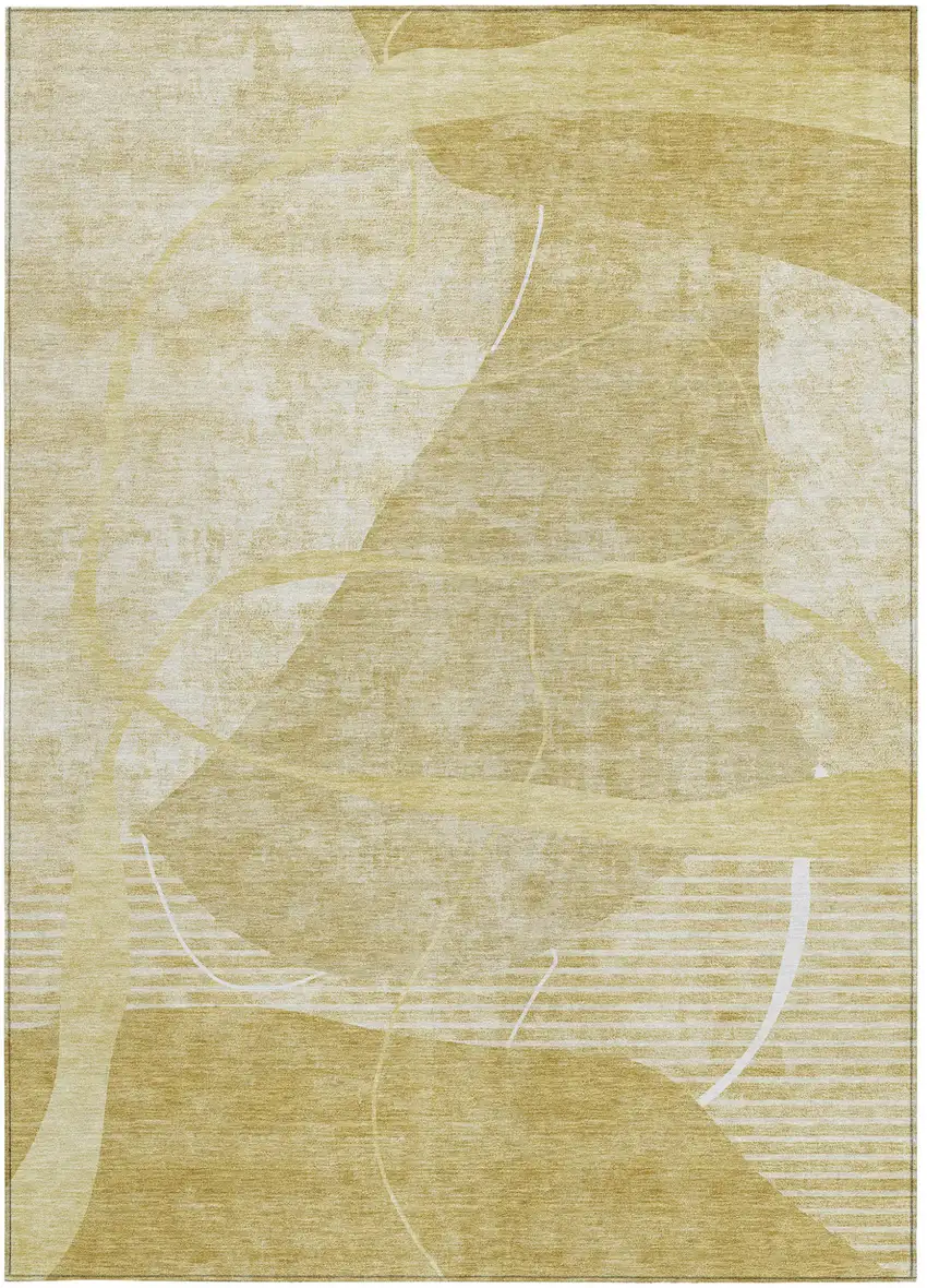 Wheat Gold And Ivory Abstract Washable Indoor Outdoor Area Rug Photo 7