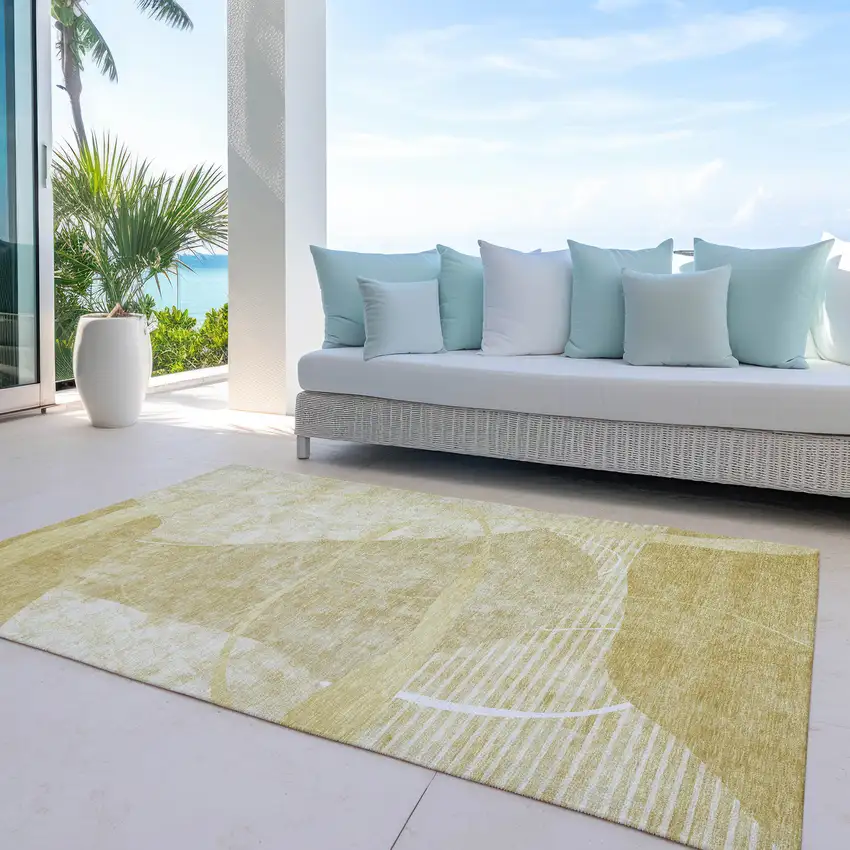 Wheat Gold And Ivory Abstract Washable Indoor Outdoor Area Rug Photo 8