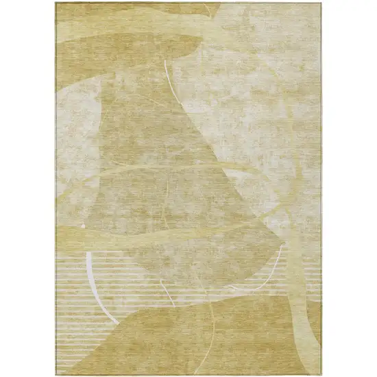 Wheat Gold And Ivory Abstract Washable Indoor Outdoor Area Rug Photo 2