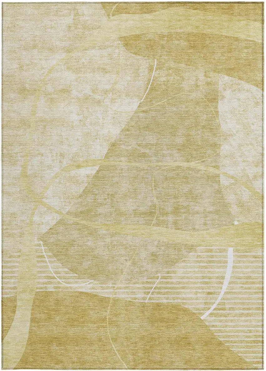 Wheat Gold And Ivory Abstract Washable Indoor Outdoor Area Rug Photo 6