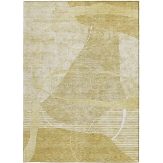 Wheat Gold And Ivory Abstract Washable Indoor Outdoor Area Rug Photo 6