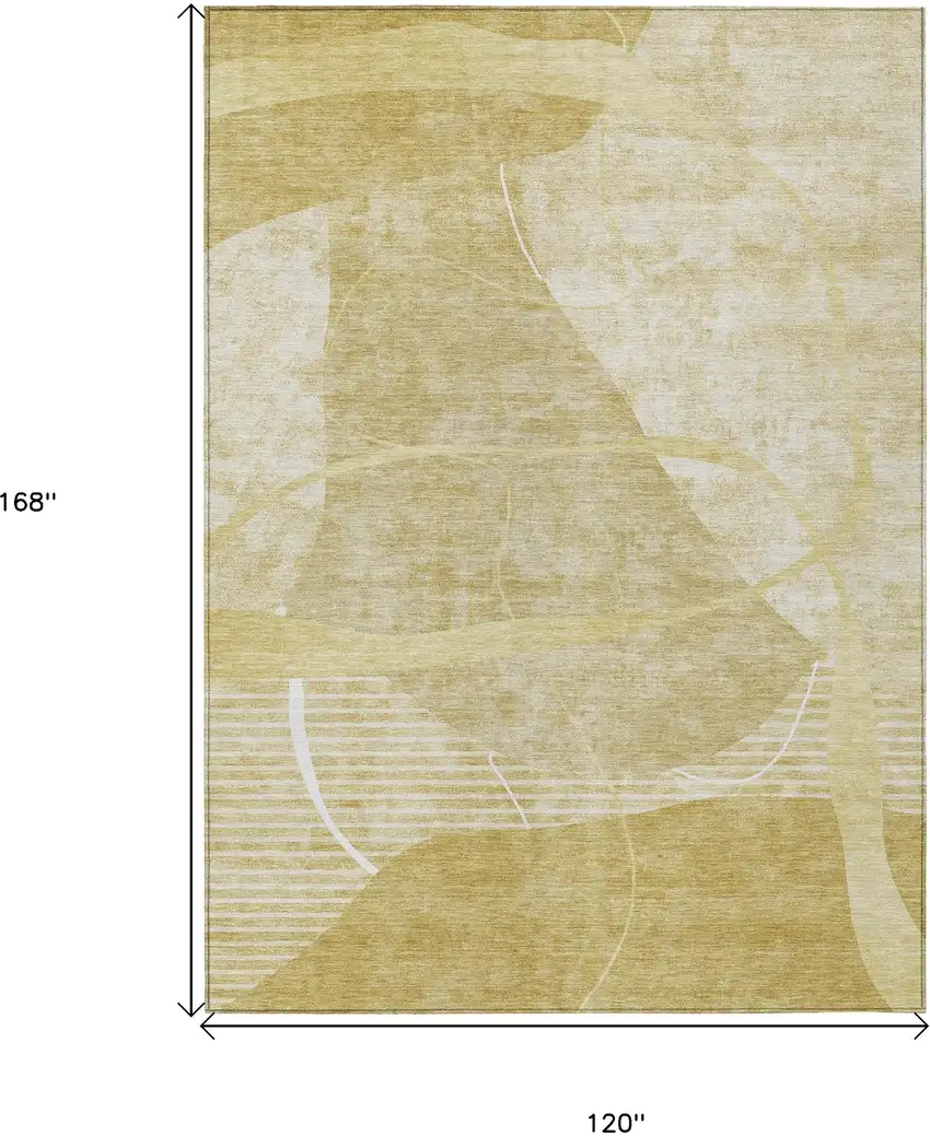 Wheat Gold And Ivory Abstract Washable Indoor Outdoor Area Rug Photo 3