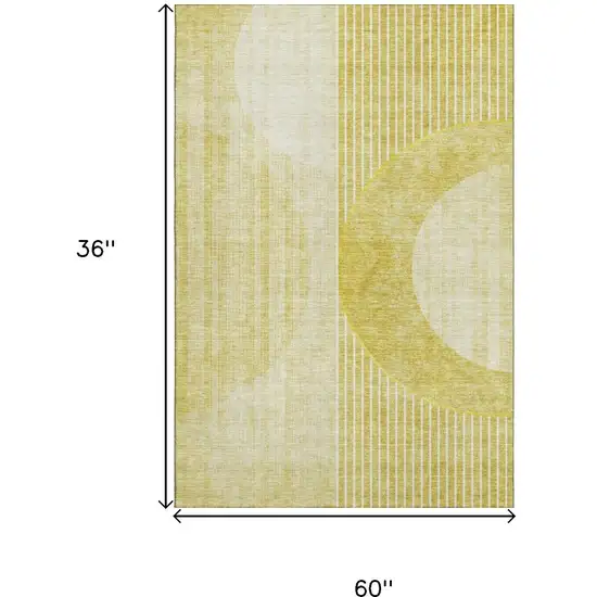Wheat Gold And Ivory Geometric Washable Area Rug With UV Protection Photo 3