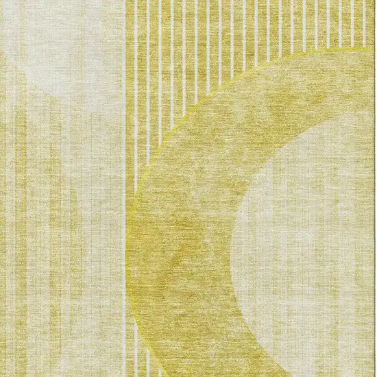 Wheat Gold And Ivory Geometric Washable Area Rug With UV Protection Photo 4