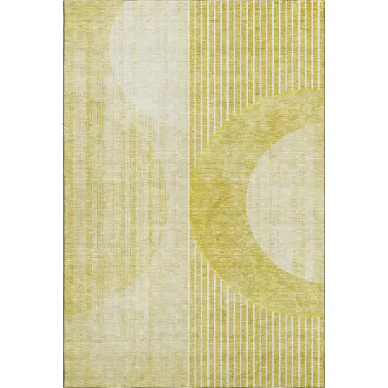 Wheat Gold And Ivory Geometric Washable Area Rug With UV Protection Photo 4