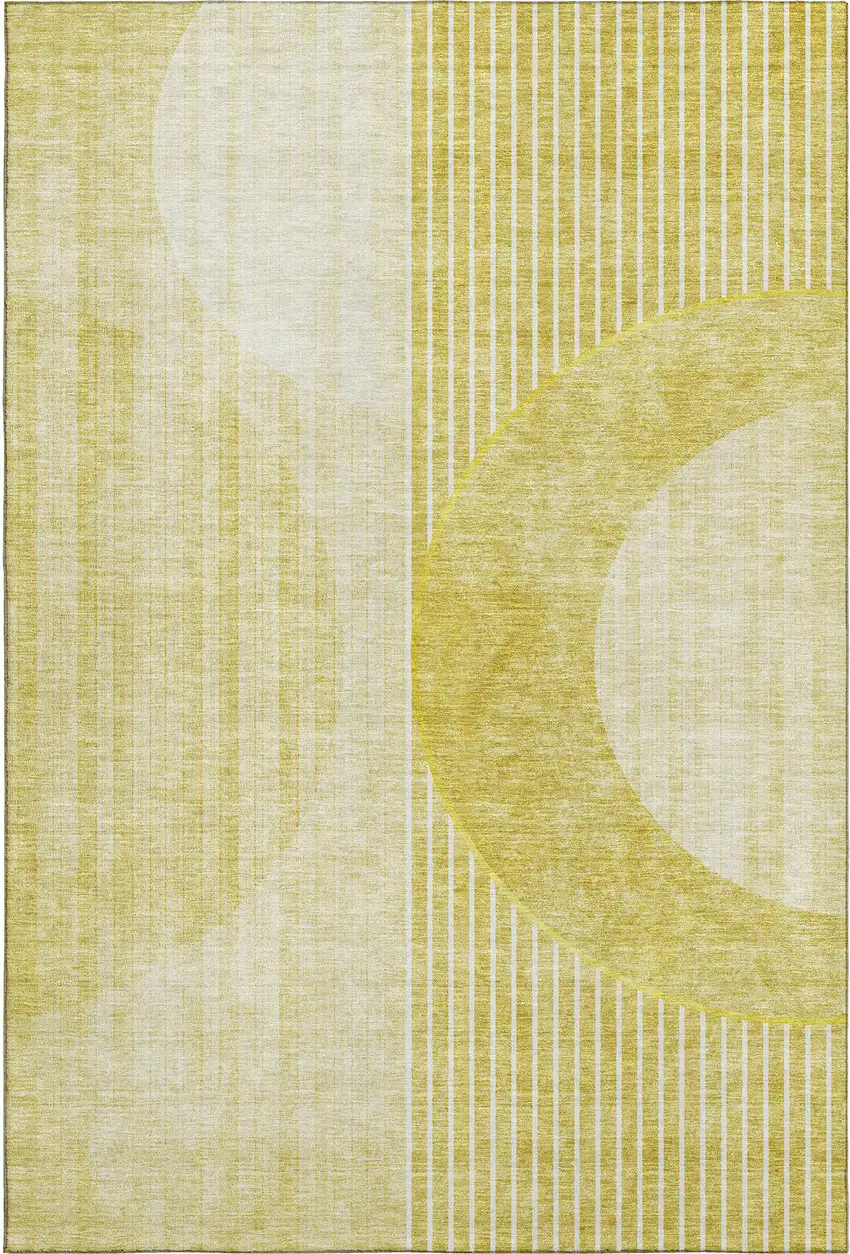 Wheat Gold And Ivory Geometric Washable Area Rug With UV Protection Photo 4