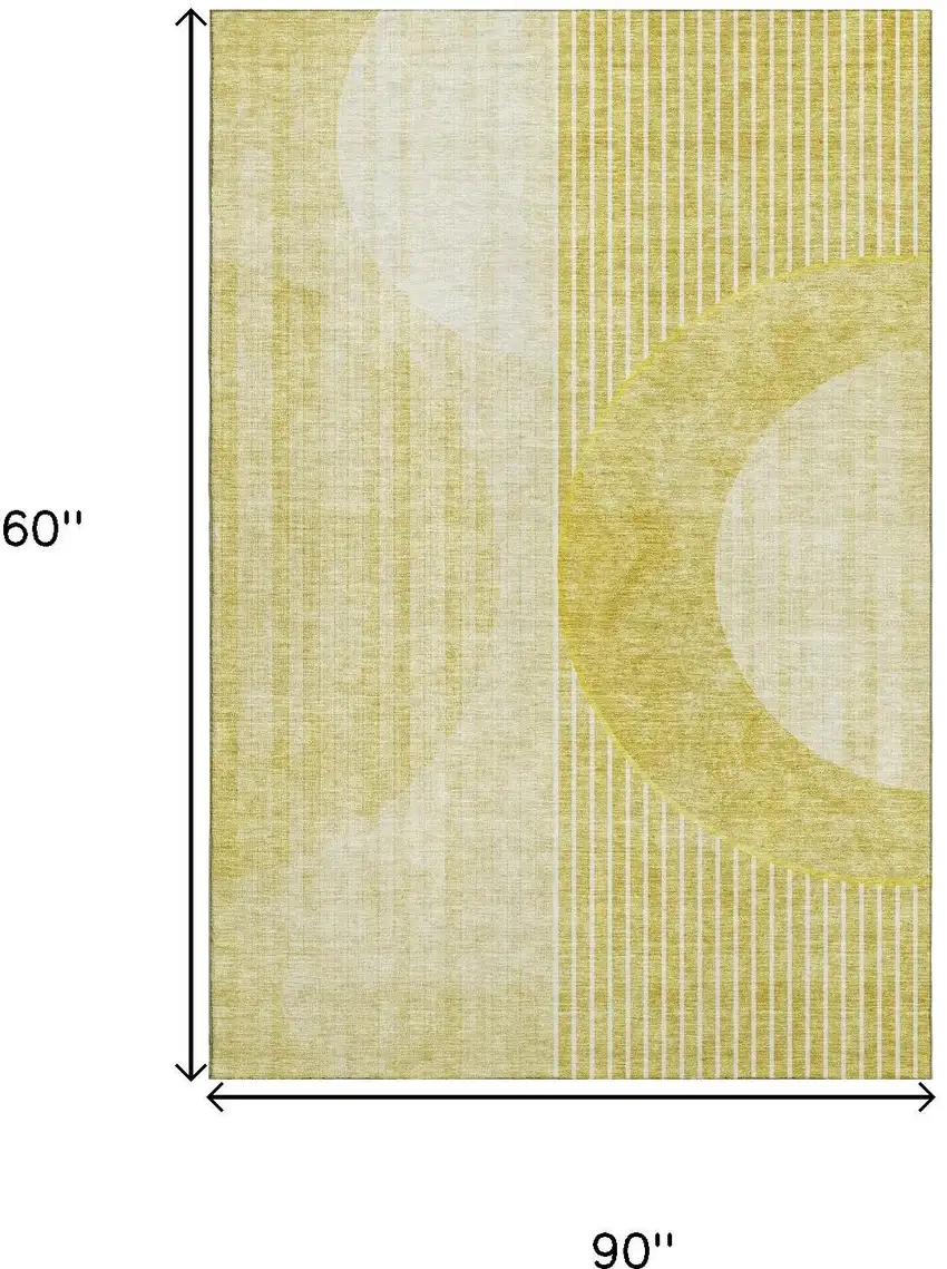 Wheat Gold And Ivory Geometric Washable Area Rug With UV Protection Photo 4