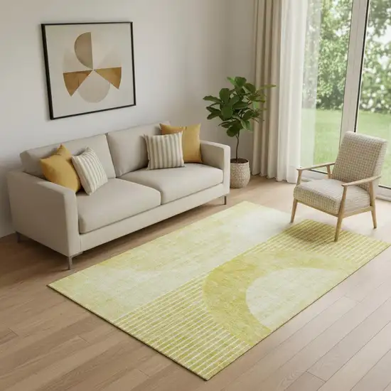 Wheat Gold And Ivory Geometric Washable Area Rug With UV Protection Photo 1