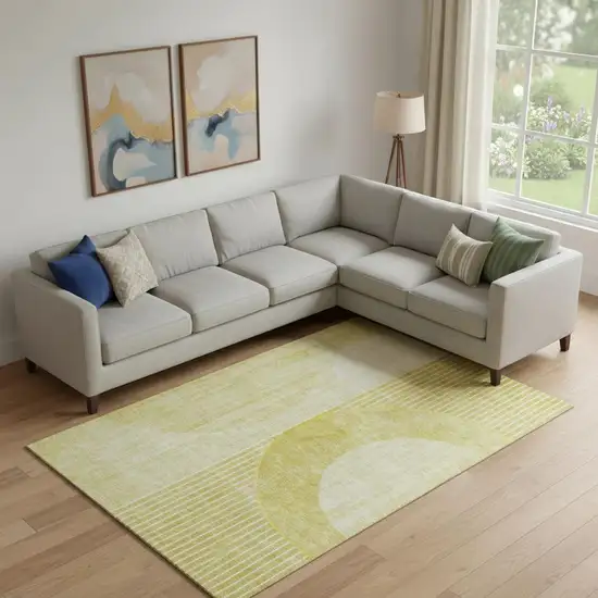 Wheat Gold And Ivory Geometric Washable Area Rug With UV Protection Photo 1