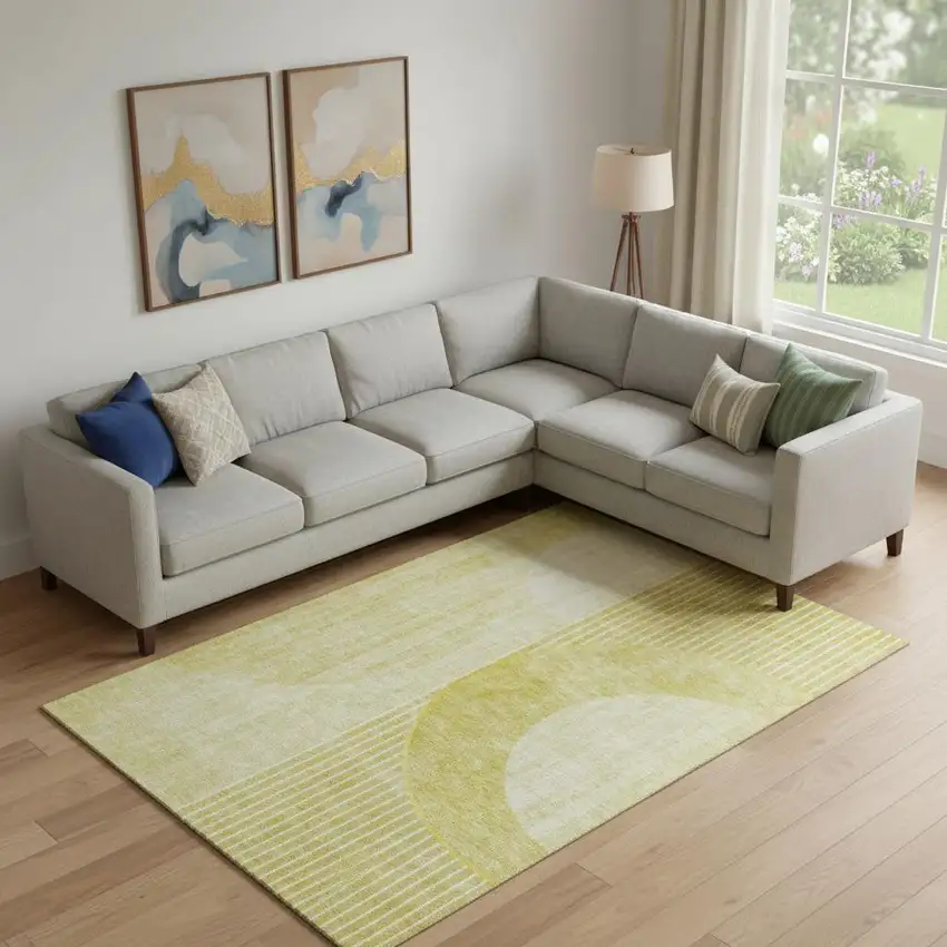 Wheat Gold And Ivory Geometric Washable Area Rug With UV Protection Photo 1