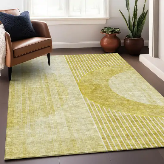 Wheat Gold And Ivory Geometric Washable Area Rug With UV Protection Photo 4