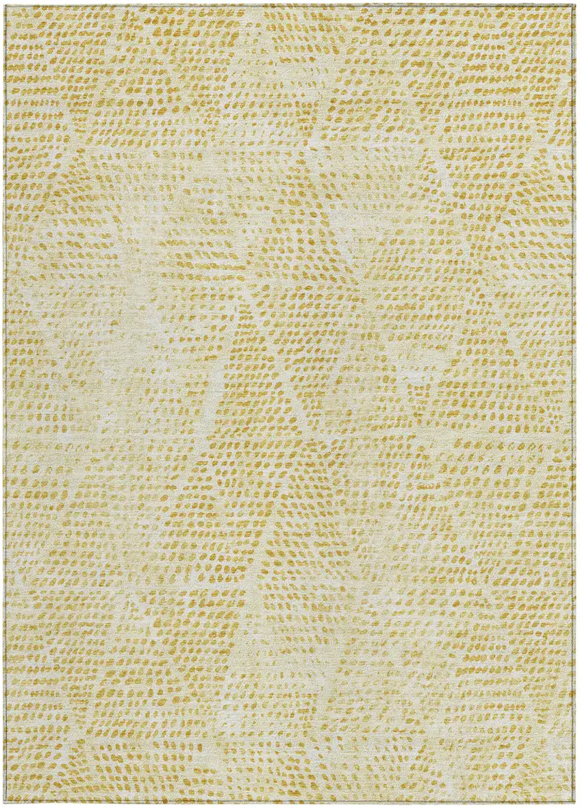 Wheat Gold And Ivory Geometric Washable Indoor Outdoor Area Rug Photo 7