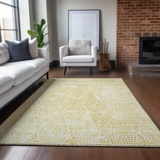 Wheat Gold And Ivory Geometric Washable Indoor Outdoor Area Rug Photo 9