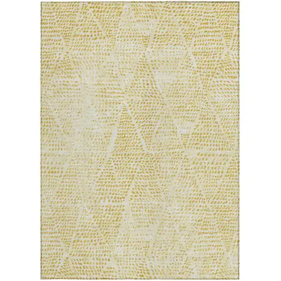 Wheat Gold And Ivory Geometric Washable Indoor Outdoor Area Rug Photo 6