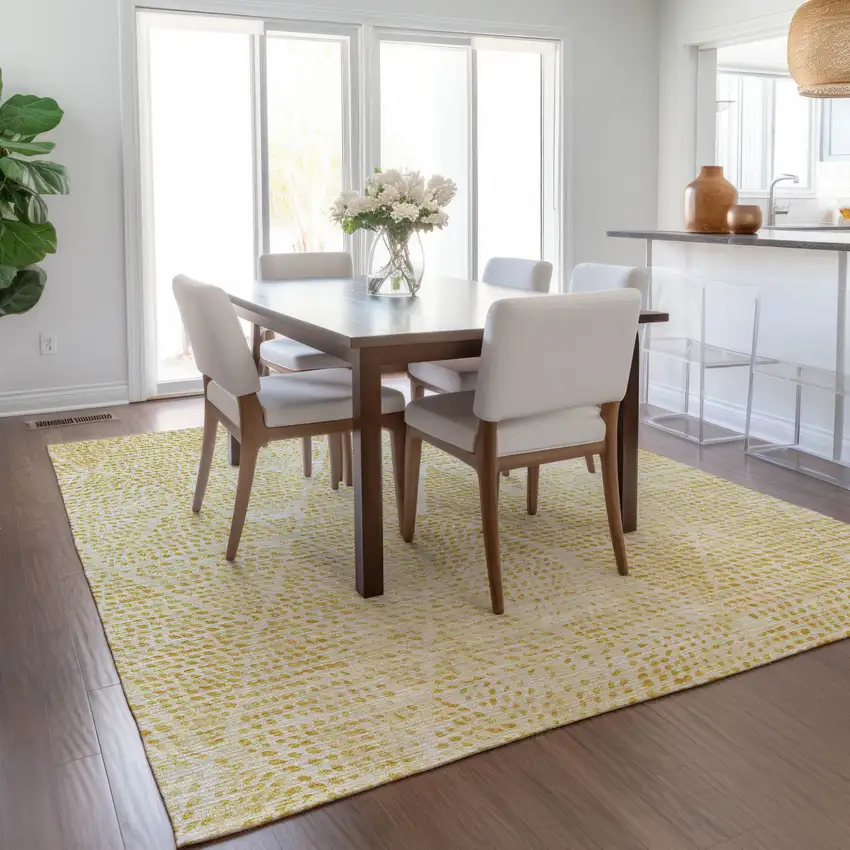 Wheat Gold And Ivory Geometric Washable Indoor Outdoor Area Rug Photo 9