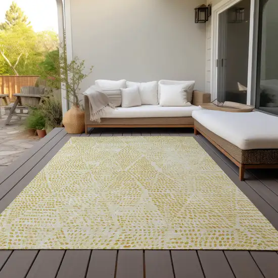 Wheat Gold And Ivory Geometric Washable Indoor Outdoor Area Rug Photo 7