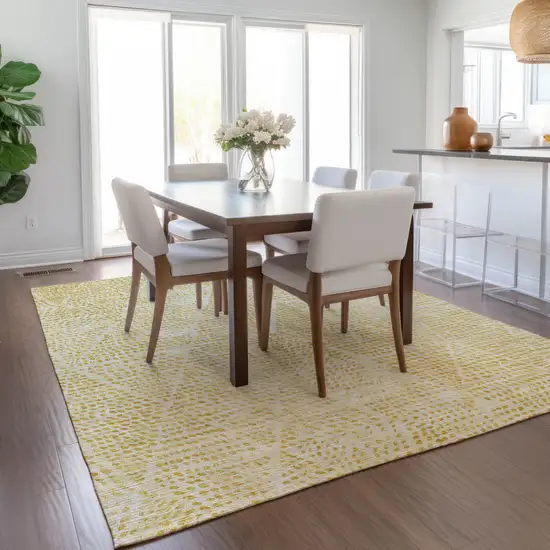 Wheat Gold And Ivory Geometric Washable Indoor Outdoor Area Rug Photo 9