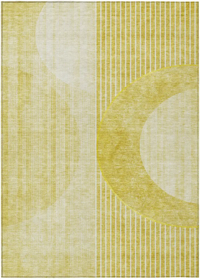 Wheat Gold And Ivory Geometric Washable Indoor Outdoor Area Rug Photo 2