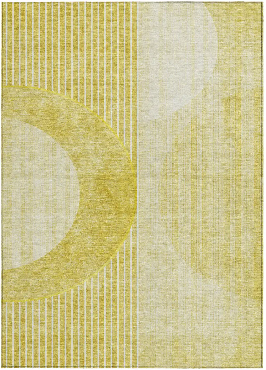 Wheat Gold And Ivory Geometric Washable Indoor Outdoor Area Rug Photo 8