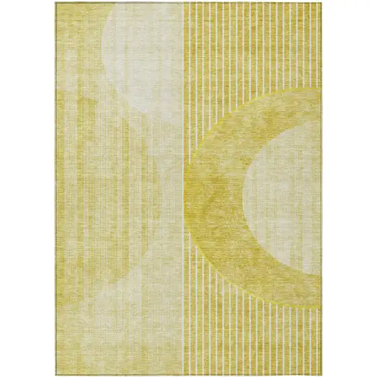 Wheat Gold And Ivory Geometric Washable Indoor Outdoor Area Rug Photo 2