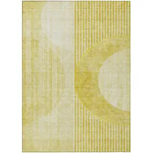 Photo of Wheat Gold And Ivory Geometric Washable Indoor Outdoor Area Rug