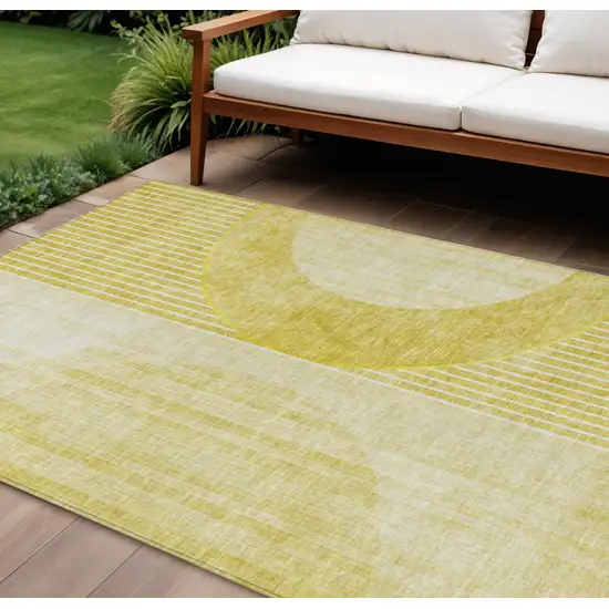 Wheat Gold And Ivory Geometric Washable Indoor Outdoor Area Rug Photo 1