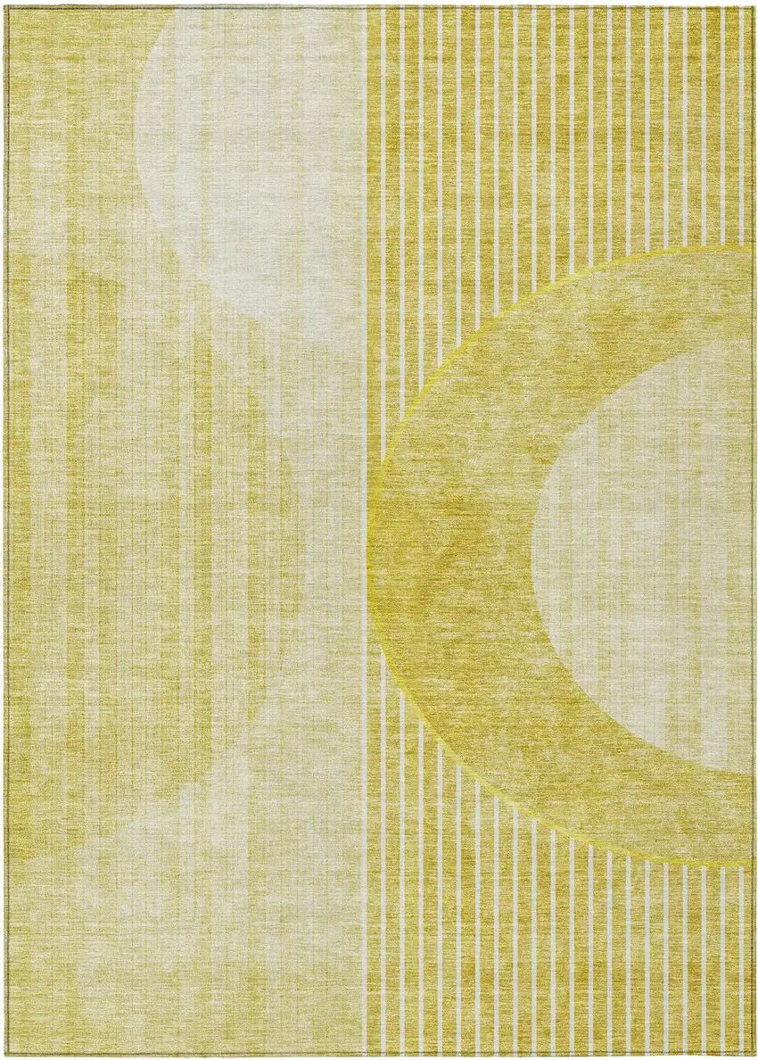 Wheat Gold And Ivory Geometric Washable Indoor Outdoor Area Rug Photo 2