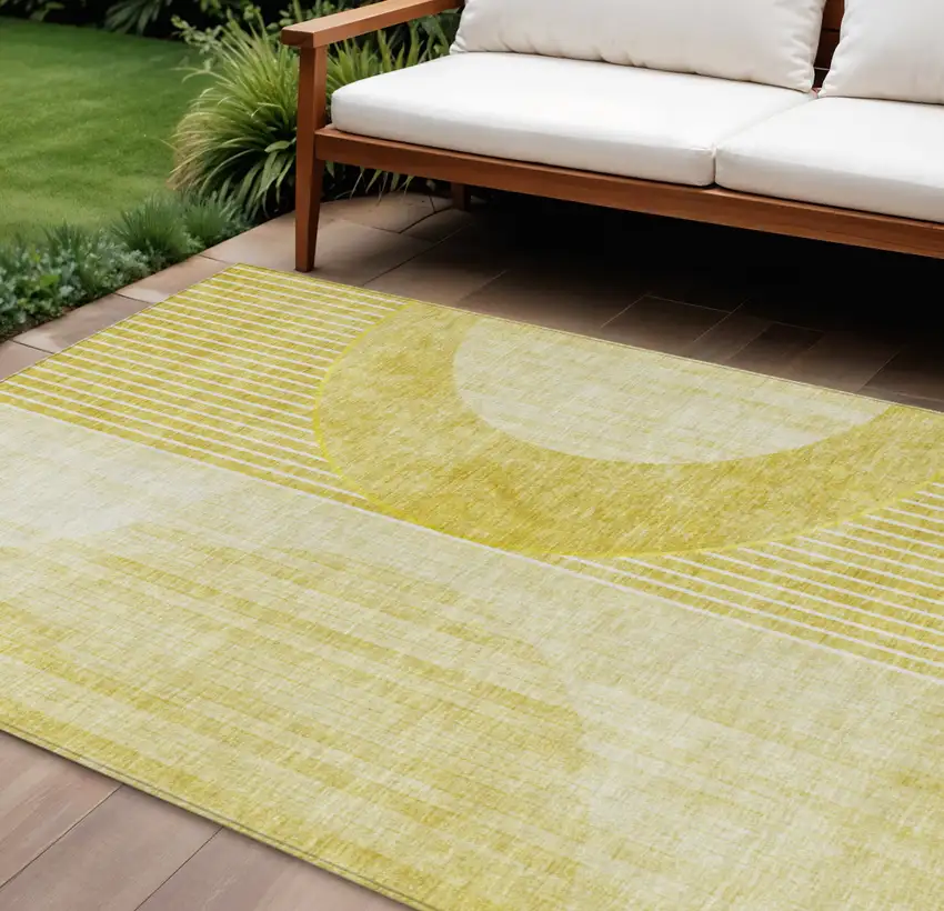 Wheat Gold And Ivory Geometric Washable Indoor Outdoor Area Rug Photo 1