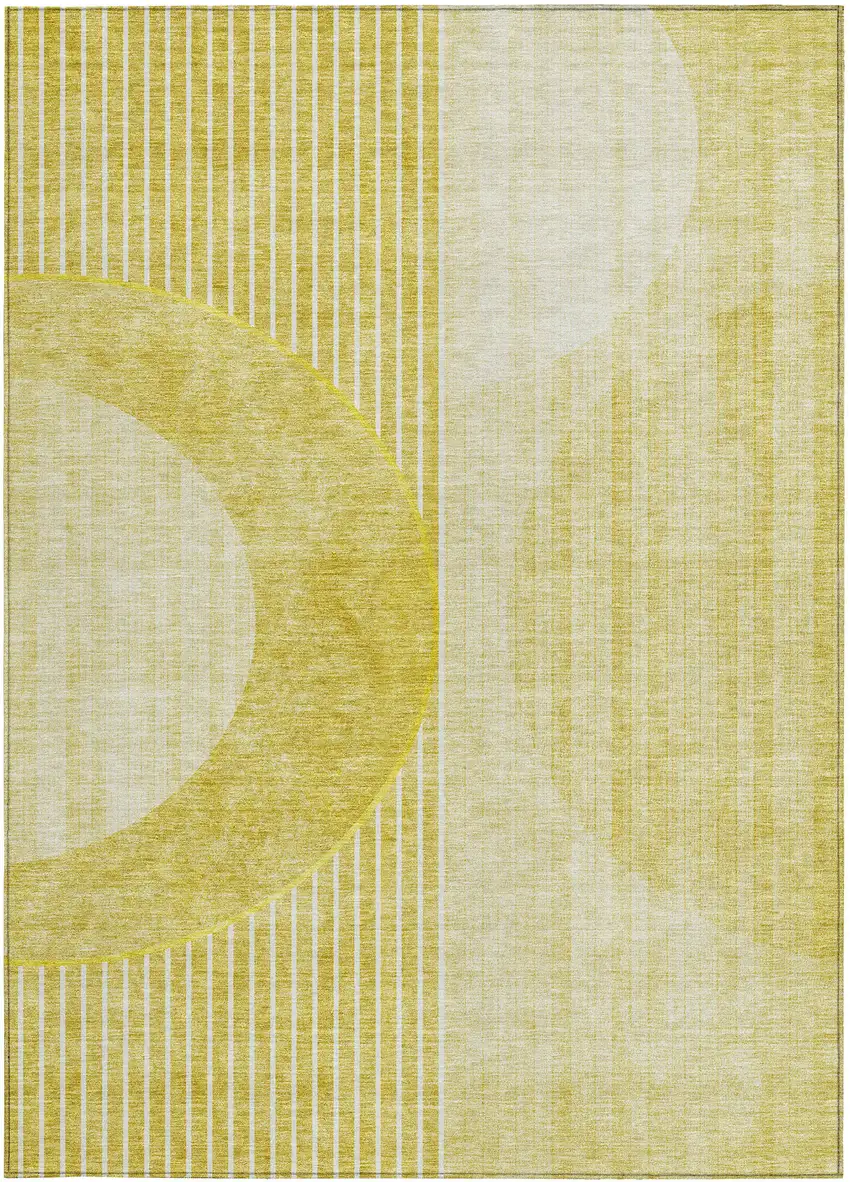 Wheat Gold And Ivory Geometric Washable Indoor Outdoor Area Rug Photo 8