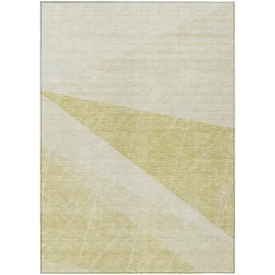 Wheat Gold And Ivory Geometric Washable Indoor Outdoor Area Rug Photo 1
