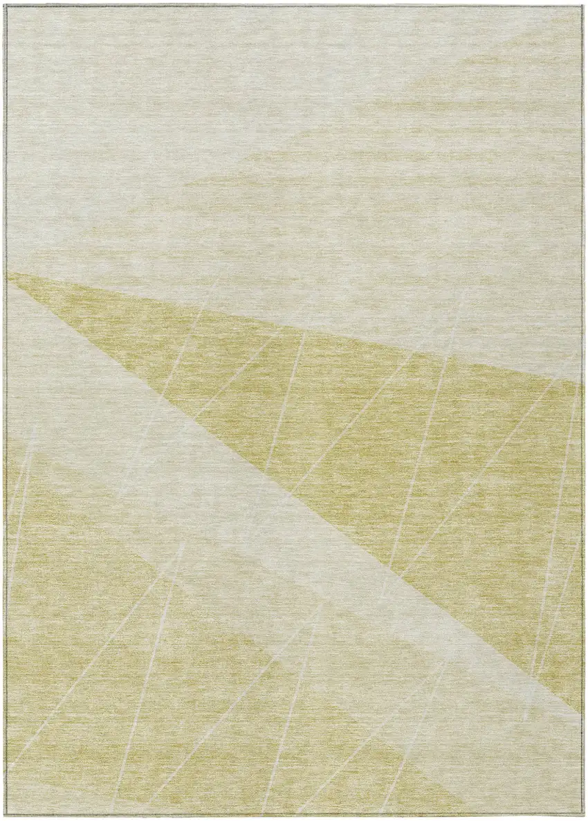 Wheat Gold And Ivory Geometric Washable Indoor Outdoor Area Rug Photo 1