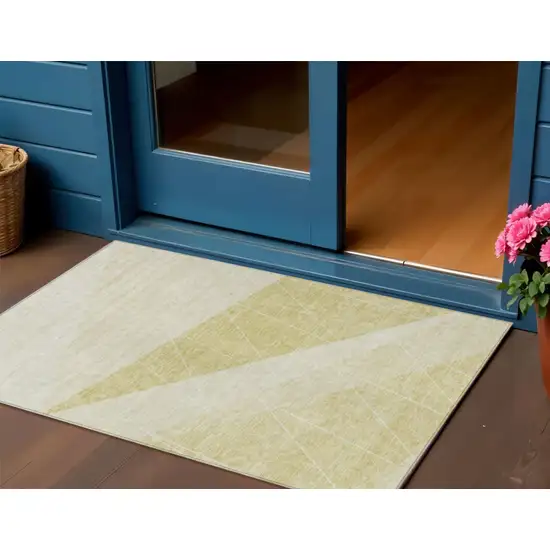 Wheat Gold And Ivory Geometric Washable Indoor Outdoor Area Rug Photo 1