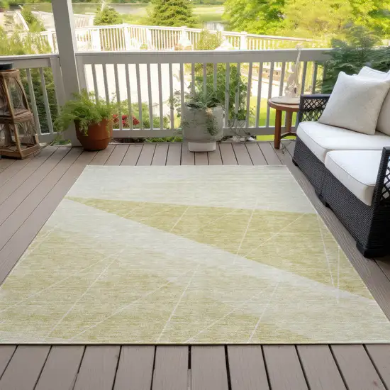 Wheat Gold And Ivory Geometric Washable Indoor Outdoor Area Rug Photo 9